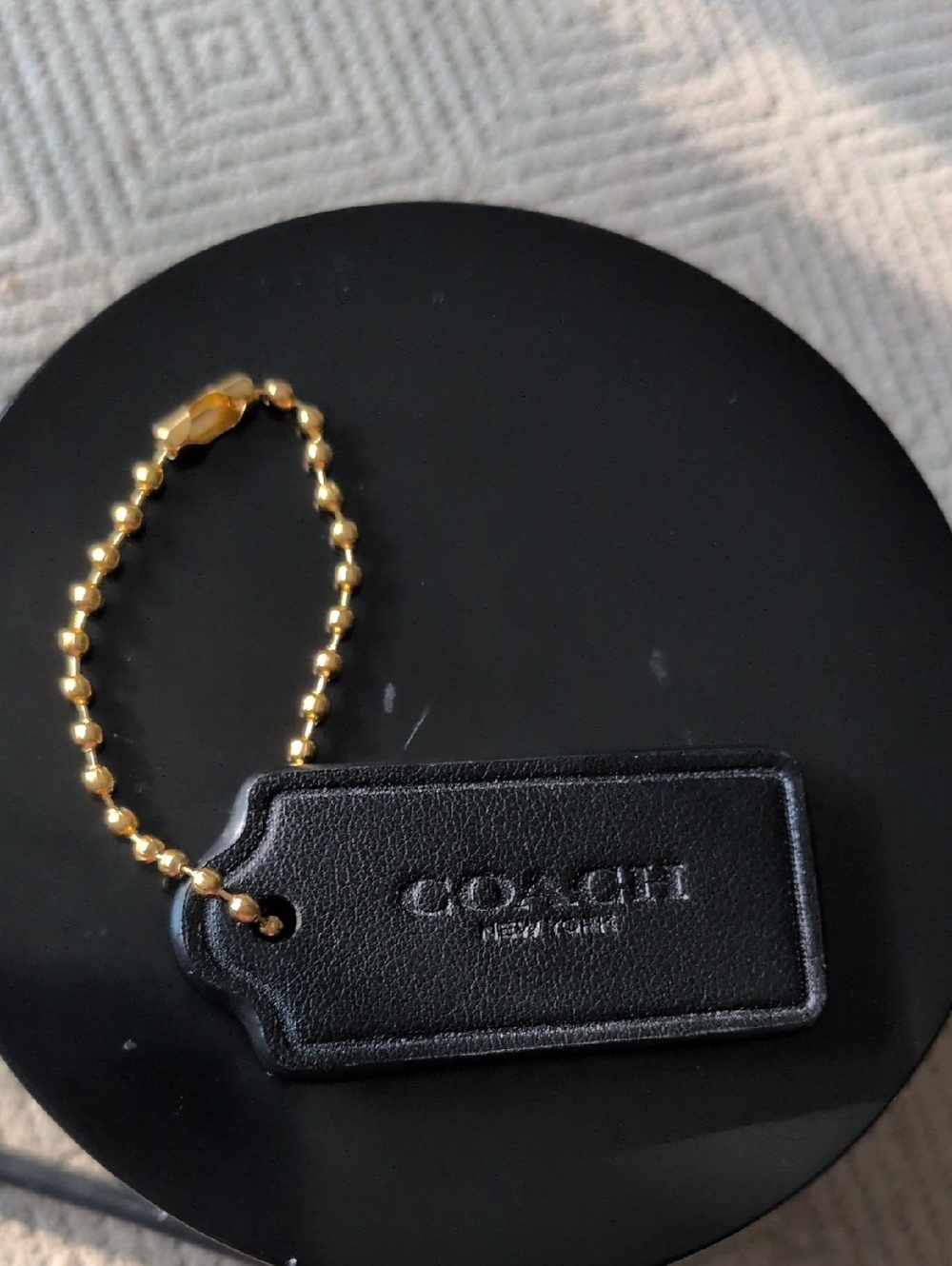 COACH Black Leather Bag Charm with Gold Chain - Picture 4 of 4